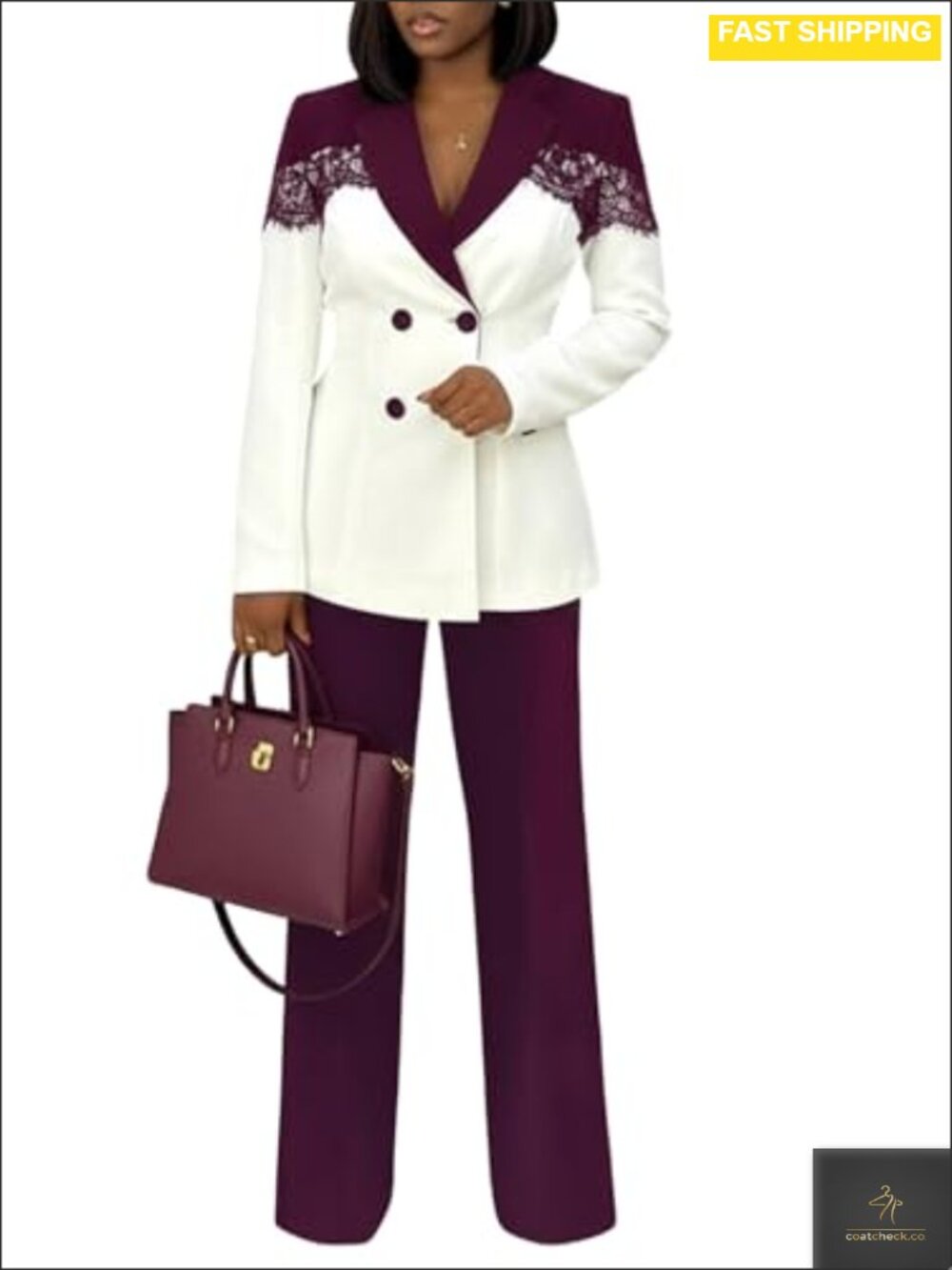 Lace Patchwork Blazer & Pants Set Slim Fit Business Suit